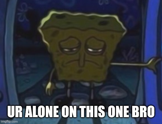 sad spongebob | UR ALONE ON THIS ONE BRO | image tagged in sad spongebob | made w/ Imgflip meme maker