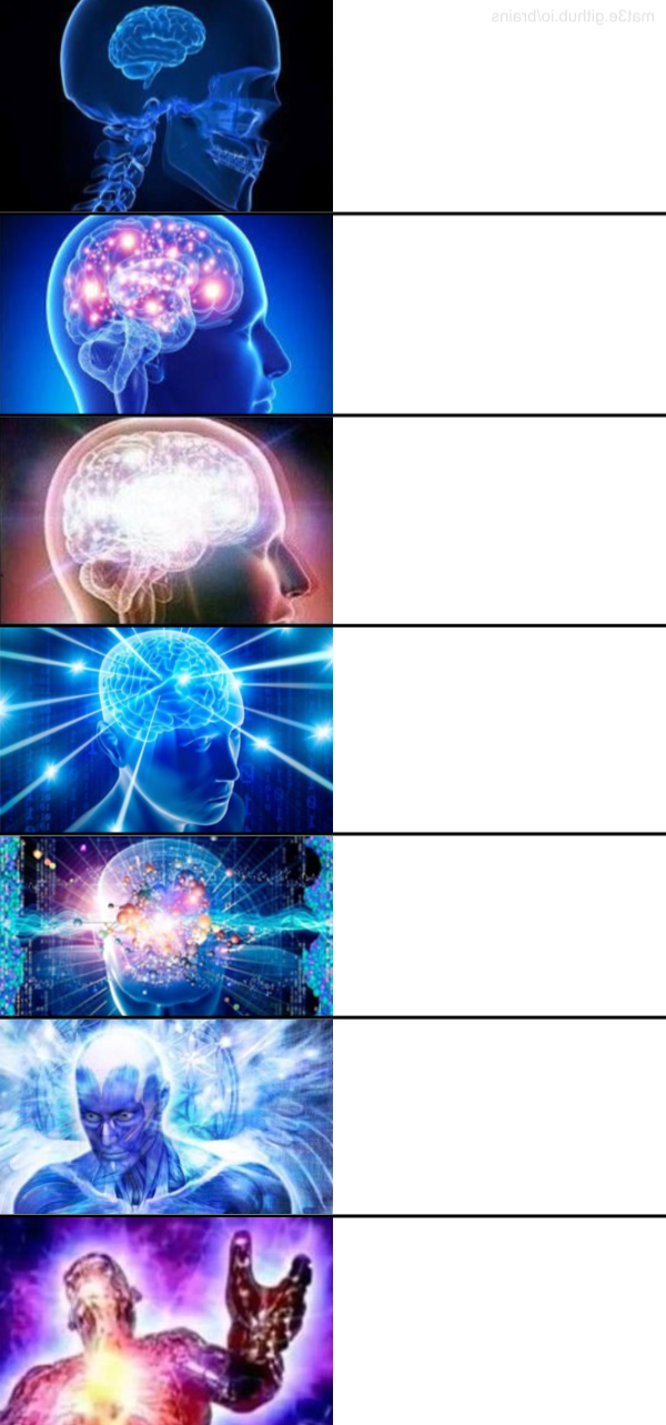 Evolving expanding brain 7 seven Blank Meme Template