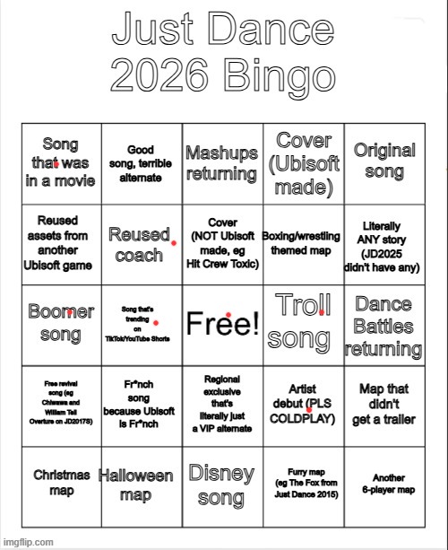 repost bc i accidentally deleted the other one | image tagged in just dance 2026 bingo | made w/ Imgflip meme maker