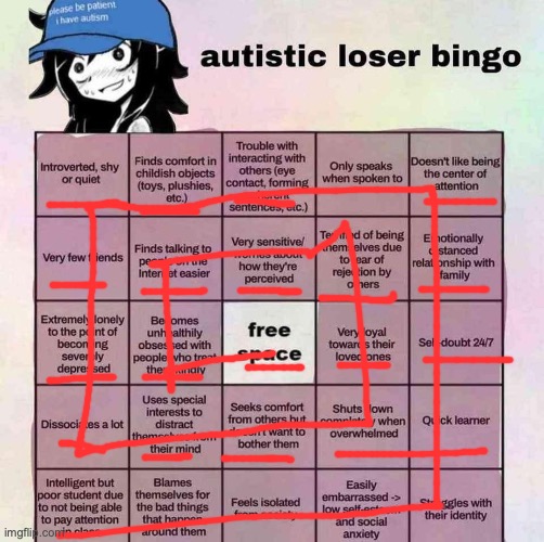 NOOOOOOOOOOOO D: | image tagged in autistic loser bingo | made w/ Imgflip meme maker
