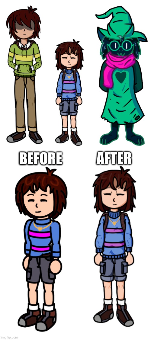 My artstyle keeps changing, and I’ve learned things, so I remade Frisk (this was for fun and also as reference for my animation) | AFTER; BEFORE | image tagged in art,undertale,frisk,i am ortist,kris,why are you reading the tags | made w/ Imgflip meme maker