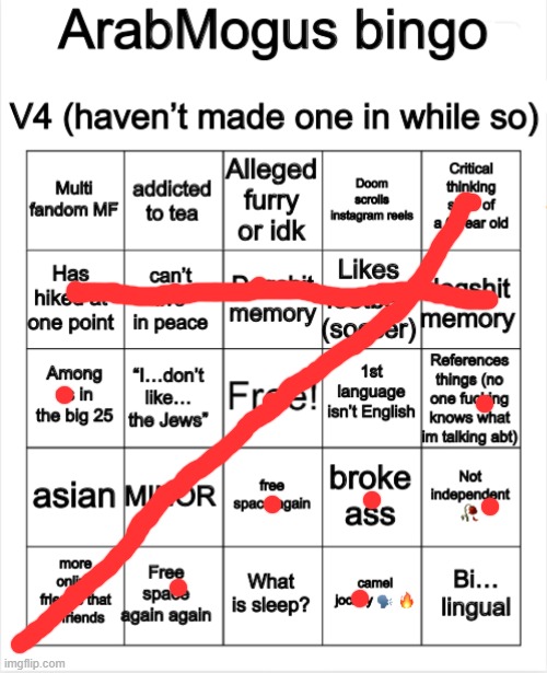 image tagged in arabmogus bingo v4 | made w/ Imgflip meme maker