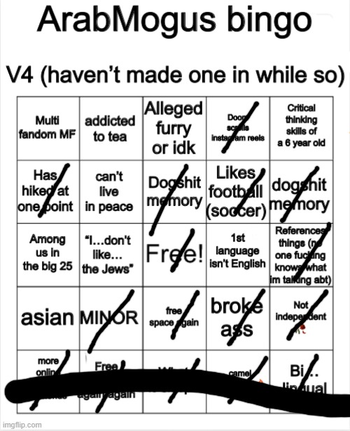 image tagged in arabmogus bingo v4 | made w/ Imgflip meme maker