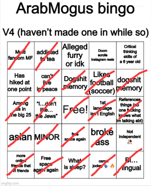 my guys bingo solved | image tagged in arabmogus bingo v4 | made w/ Imgflip meme maker