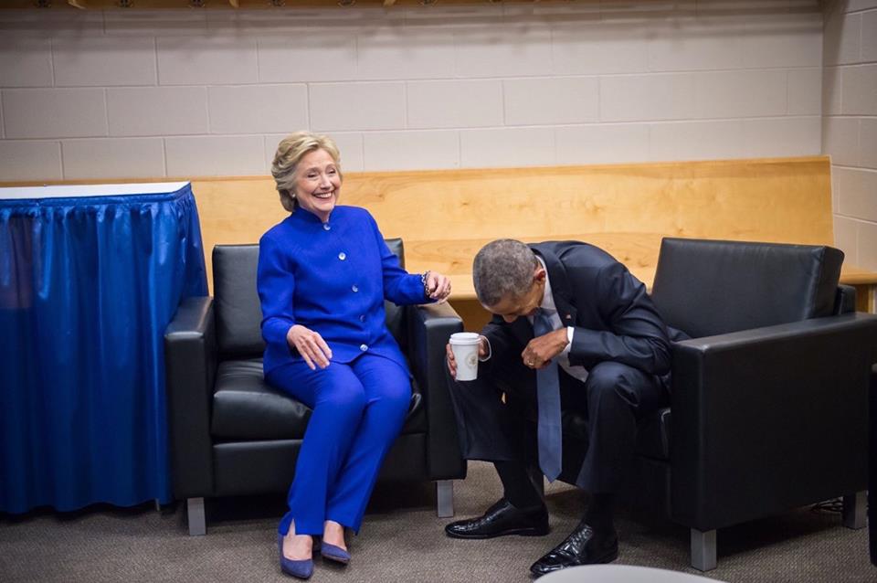 Hillary Barack laughing at FBI Informant Trump Blank Meme Template