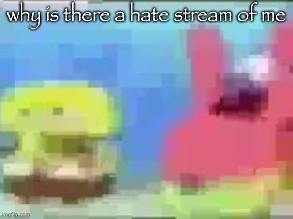 spon bob and patic | why is there a hate stream of me | image tagged in spon bob and patic | made w/ Imgflip meme maker