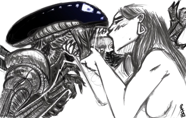 Xenomorph kissing | image tagged in xenomorph kissing | made w/ Imgflip meme maker