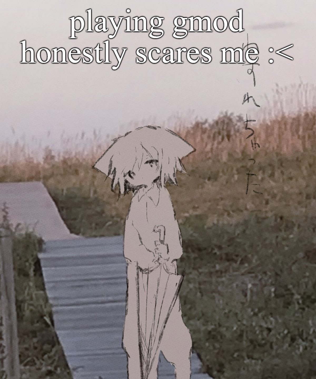 im a scaredy ass bitch any horror game scares me and even games NOT meant to be horror ;-; | playing gmod honestly scares me :< | image tagged in a temp | made w/ Imgflip meme maker