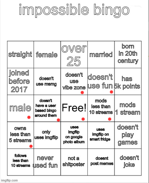 impossible bingo | image tagged in impossible bingo | made w/ Imgflip meme maker