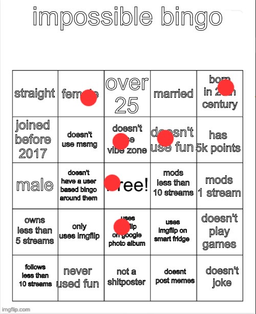 impossible bingo | image tagged in impossible bingo | made w/ Imgflip meme maker
