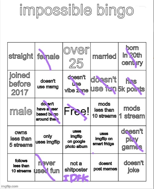 impossible bingo | image tagged in impossible bingo | made w/ Imgflip meme maker