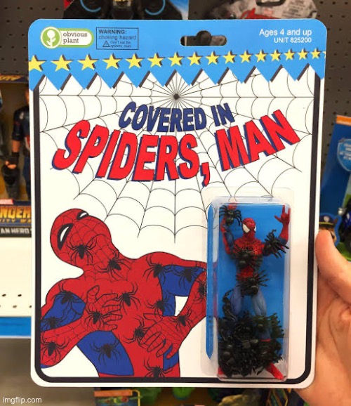 Spiderman? Nah, HE'S COVERED IN SPIDERS, MAN! | image tagged in off brand,you had one job,every masterpiece has its cheap copy,knockoff,knockoff toy | made w/ Imgflip meme maker