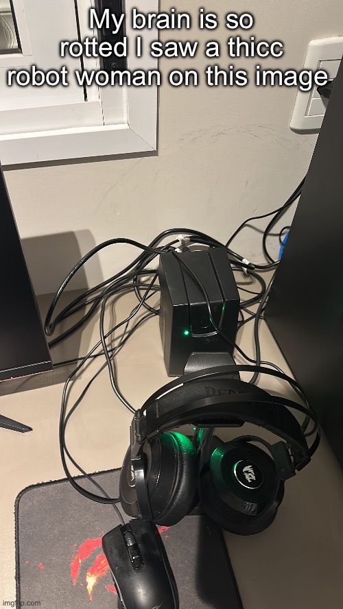 One quarter setup review i guess? | My brain is so rotted I saw a thicc robot woman on this image | image tagged in memes,shitpost,pc,mental retardation | made w/ Imgflip meme maker