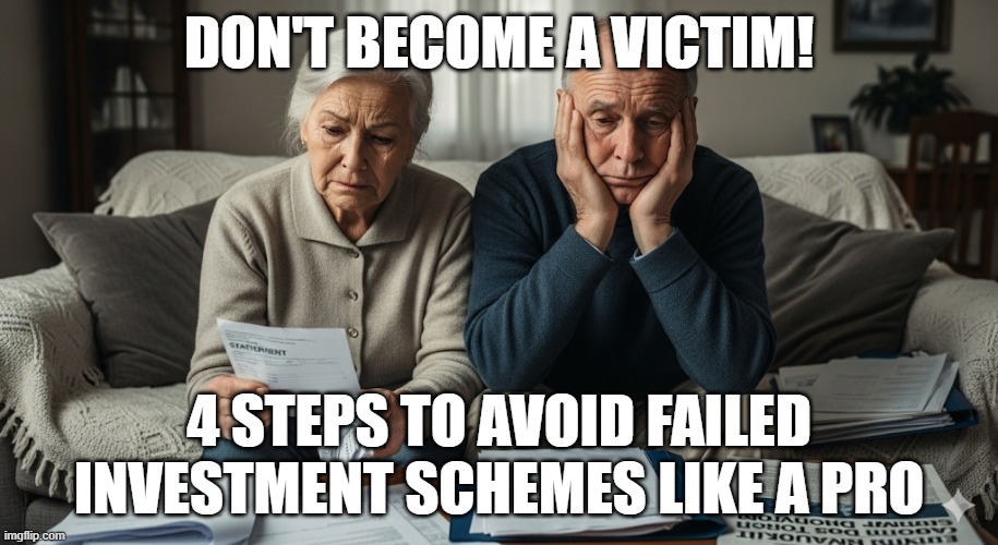 ANDIKA BULLETIN | DON'T BECOME A VICTIM! 4 STEPS TO AVOID FAILED INVESTMENT SCHEMES LIKE A PRO | image tagged in scams | made w/ Imgflip meme maker