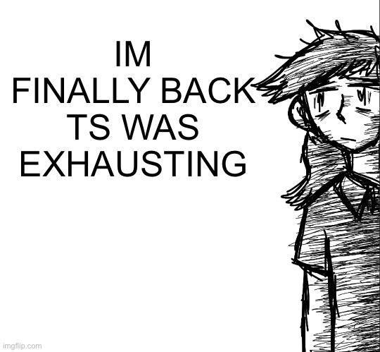 Thousand yard stare Dea | IM FINALLY BACK TS WAS EXHAUSTING | image tagged in thousand yard stare dea | made w/ Imgflip meme maker