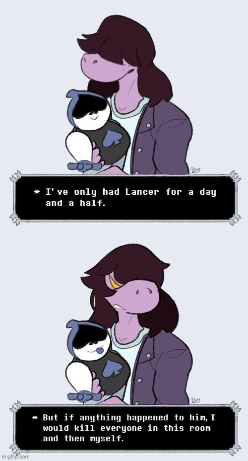Valid reaction from Susie. I feel this way too. | image tagged in susie,lancer,kill everyone in this room and then myself,goober,deltarune | made w/ Imgflip meme maker