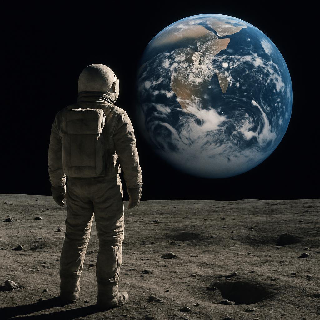 guy on moon looking at earth Blank Meme Template