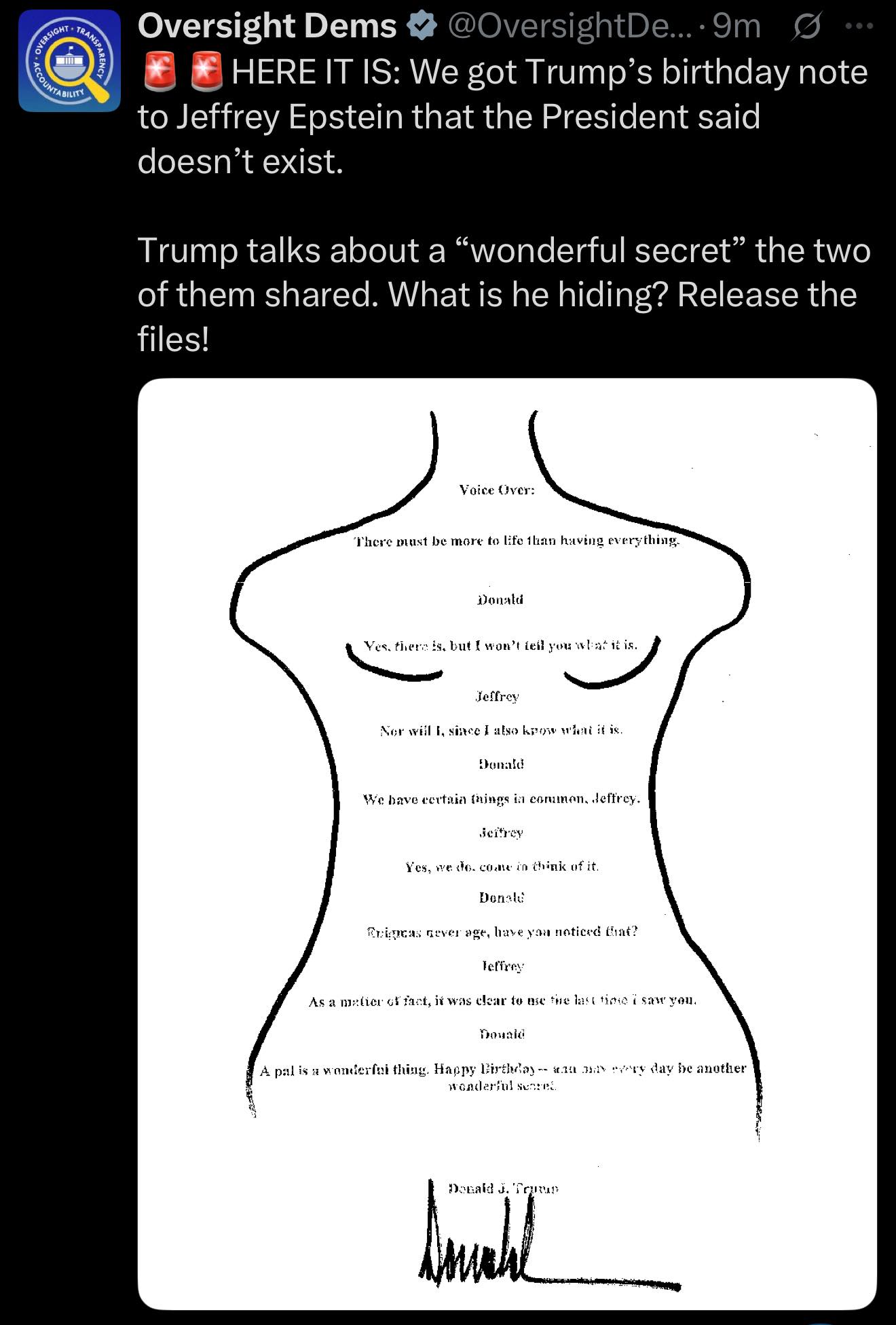 High Quality Trump Epstein Birthday Letter Blank Meme Template