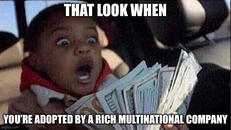 Rich kid | THAT LOOK WHEN; YOU’RE ADOPTED BY A RICH MULTINATIONAL COMPANY | image tagged in money before chores kid,adopted,multinational | made w/ Imgflip meme maker