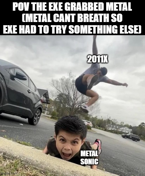 outcome memories | POV THE EXE GRABBED METAL
(METAL CANT BREATH SO EXE HAD TO TRY SOMETHING ELSE); 2011X; METAL SONIC | image tagged in curb stomp,outcome,roblox,meme | made w/ Imgflip meme maker