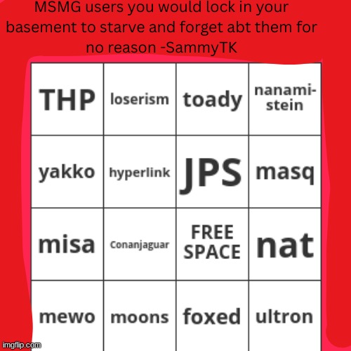 SammyTK bingo | image tagged in sammytk bingo | made w/ Imgflip meme maker