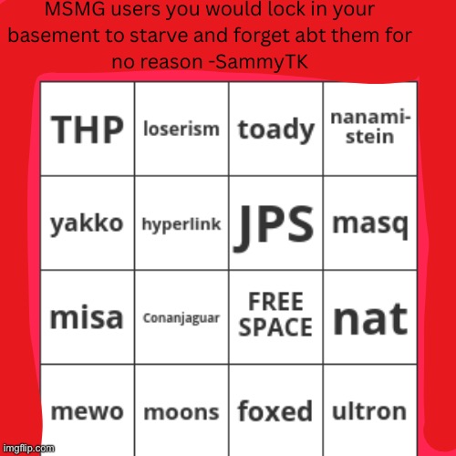 Mb I forgot to do the bingo and I locked it in the basement | image tagged in sammytk bingo | made w/ Imgflip meme maker