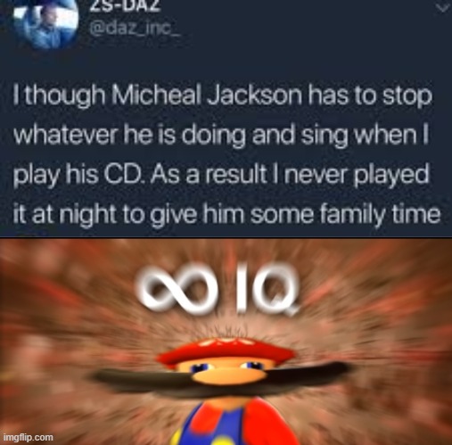 Can't even spell his name smh | image tagged in infinity iq mario,bruh,twitter | made w/ Imgflip meme maker