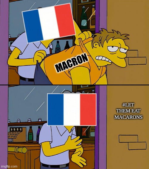 Emmanuel Macron meme | MACRON; #LET THEM EAT MACARONS | image tagged in memes,emmanuel macron,french,woke,politics,maga | made w/ Imgflip meme maker