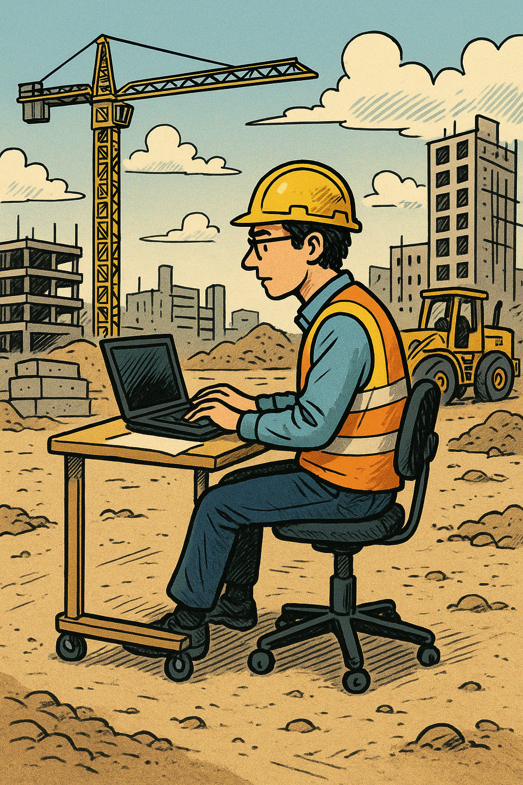 Construction site desk Blank Meme Template