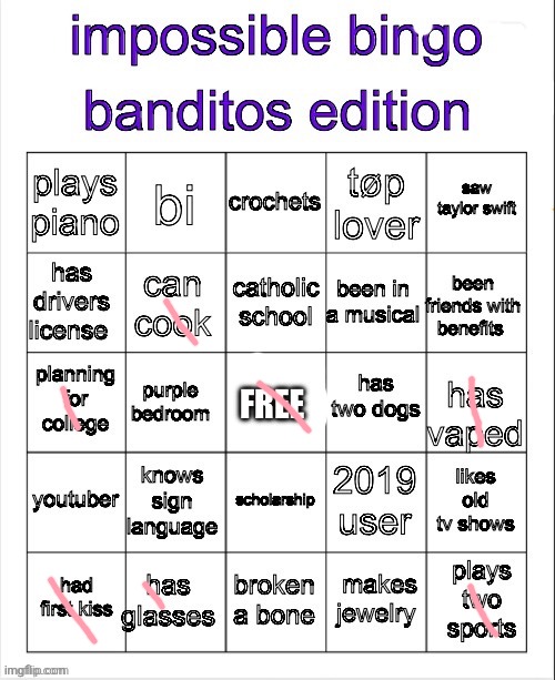 banditos impossible bingo 3 | image tagged in banditos impossible bingo 3 | made w/ Imgflip meme maker