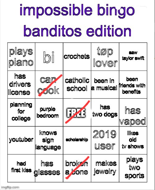 banditos impossible bingo 3 | image tagged in banditos impossible bingo 3 | made w/ Imgflip meme maker