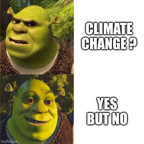 Shrek no - yes (drake format) | CLIMATE CHANGE ? YES
BUT NO | image tagged in shrek no - yes drake format | made w/ Imgflip meme maker