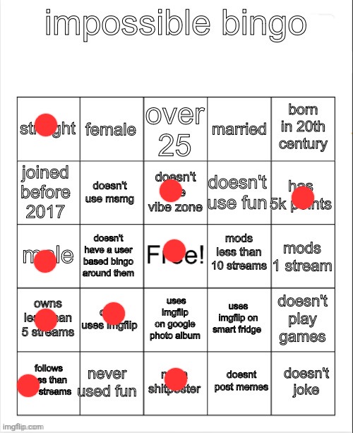 impossible bingo | image tagged in impossible bingo | made w/ Imgflip meme maker