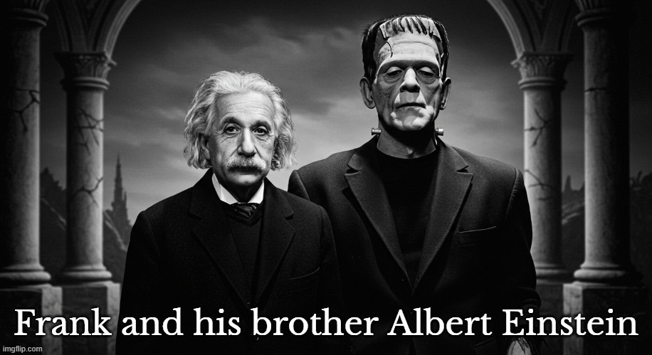 The Stein boys | Frank and his brother Albert Einstein | image tagged in albert einstein,frankenstein | made w/ Imgflip meme maker