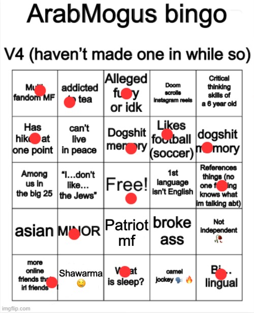 ArabMogus bingo V4 | image tagged in arabmogus bingo v4 | made w/ Imgflip meme maker