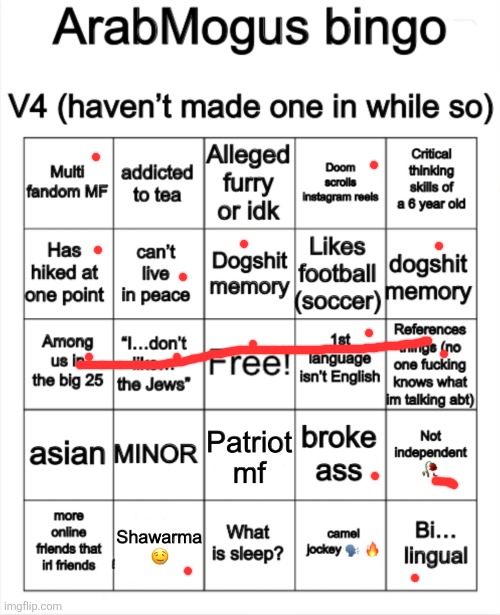 yeee | image tagged in arabmogus bingo v4 | made w/ Imgflip meme maker