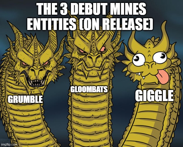dumb dumber and dumbest | THE 3 DEBUT MINES ENTITIES (ON RELEASE); GLOOMBATS; GIGGLE; GRUMBLE | image tagged in three-headed dragon,giggle,doors,roblox,grumble,gloombats | made w/ Imgflip meme maker