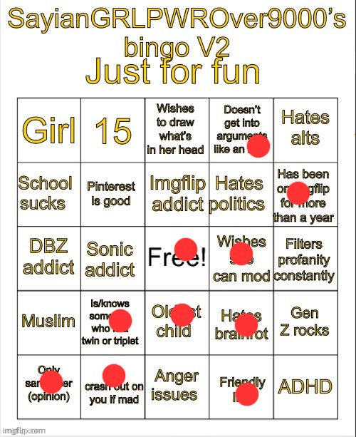 6/10 | image tagged in sayiangrlpwrover9000 s bingo v2 | made w/ Imgflip meme maker