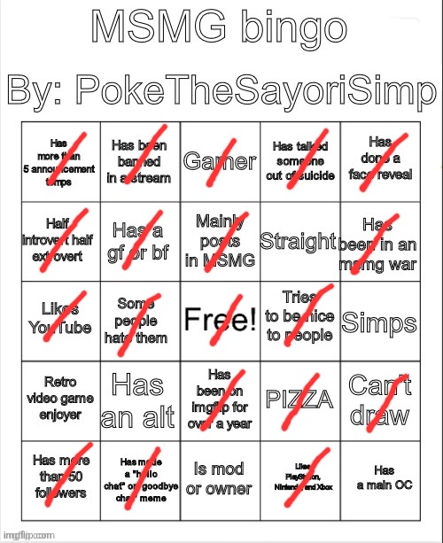 MSMG bingo by poke | image tagged in msmg bingo by poke | made w/ Imgflip meme maker