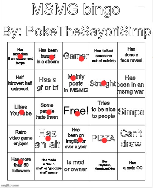 MSMG bingo by poke | image tagged in msmg bingo by poke | made w/ Imgflip meme maker