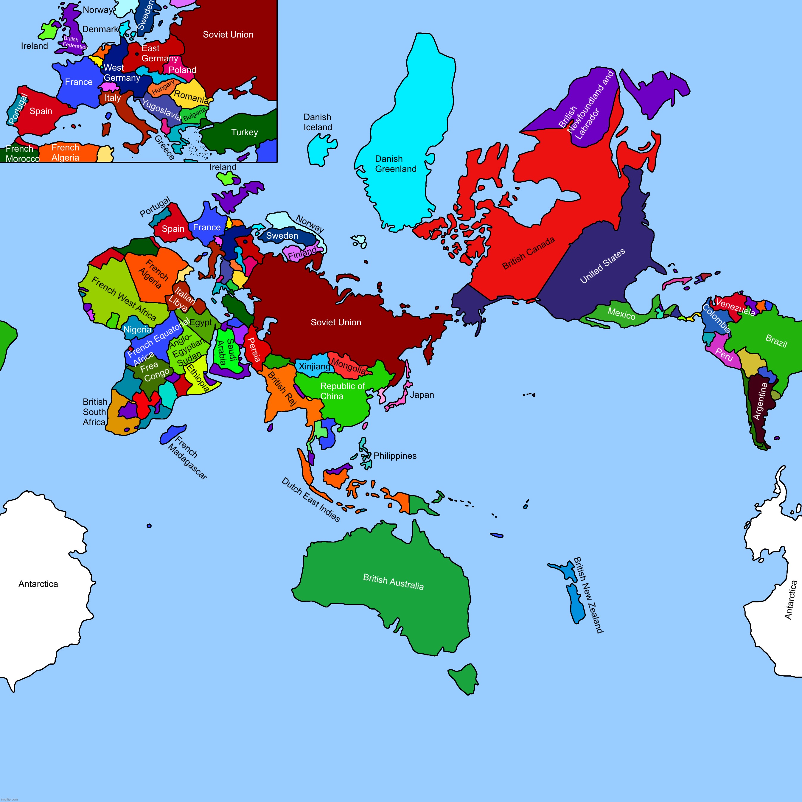 Making alt history maps until I get good at it part 4: My solution of the world after WW2 | made w/ Imgflip meme maker