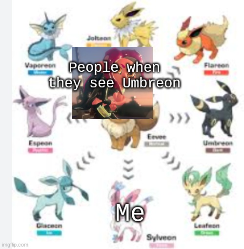 Funny | People when they see Umbreon; Me | image tagged in splatton | made w/ Imgflip meme maker