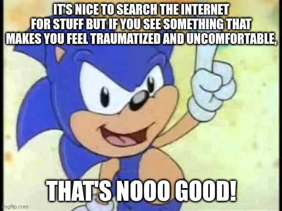 That's no good! | IT'S NICE TO SEARCH THE INTERNET FOR STUFF BUT IF YOU SEE SOMETHING THAT MAKES YOU FEEL TRAUMATIZED AND UNCOMFORTABLE, THAT'S NOOO GOOD! | image tagged in that's no good | made w/ Imgflip meme maker