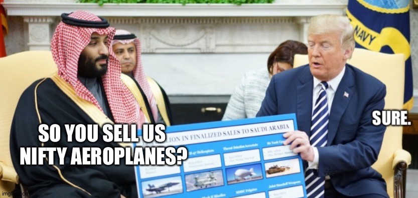 SO YOU SELL US 
NIFTY AEROPLANES? | made w/ Imgflip meme maker
