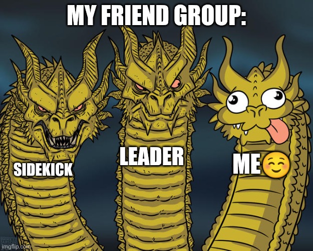 Three-headed Dragon | MY FRIEND GROUP:; LEADER; ME☺️; SIDEKICK | image tagged in three-headed dragon | made w/ Imgflip meme maker