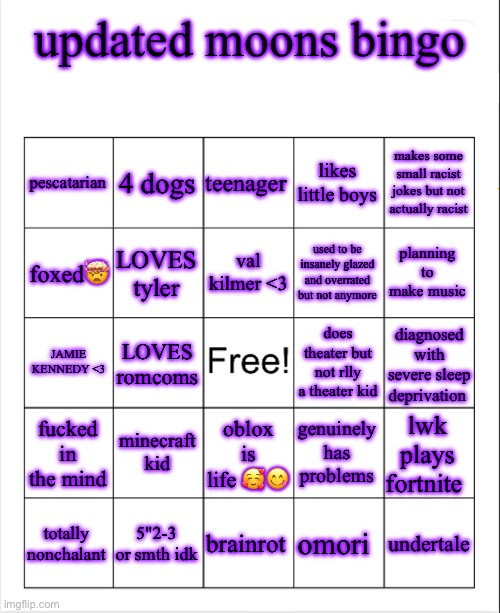updated moons bingo Blank Meme Template