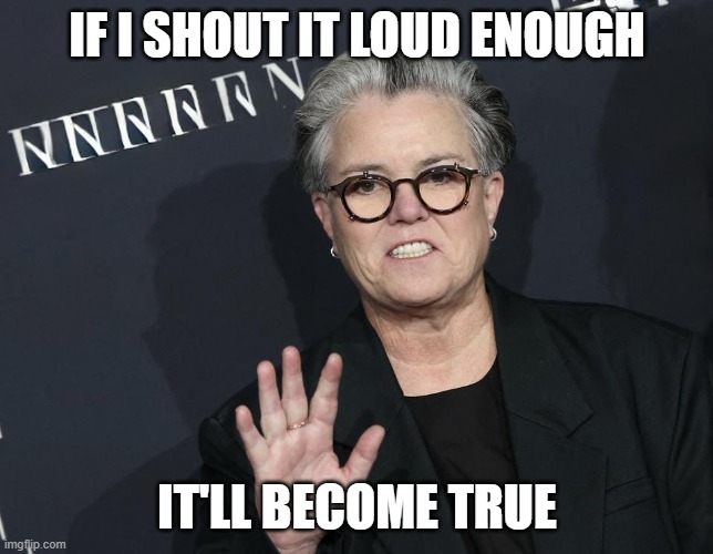 Rosie O’Donnel | IF I SHOUT IT LOUD ENOUGH IT'LL BECOME TRUE | image tagged in rosie o donnel | made w/ Imgflip meme maker