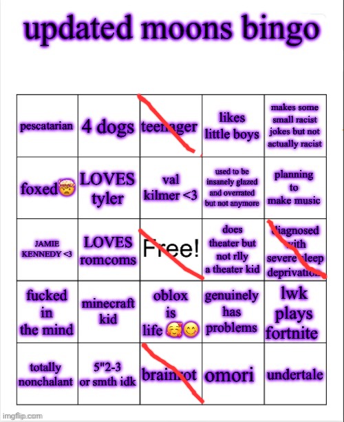 updated moons bingo | image tagged in updated moons bingo | made w/ Imgflip meme maker