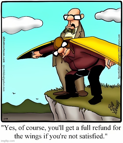 You've heard of the Wright Brothers?  Well, dese ain't dem... | image tagged in vince vance,cartoons,wings,flying,refund,certain death | made w/ Imgflip meme maker