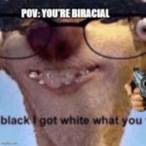 i got black i got white what u want | image tagged in bruh,dank memes,biracial,lil tecca,sid the sloth | made w/ Imgflip meme maker